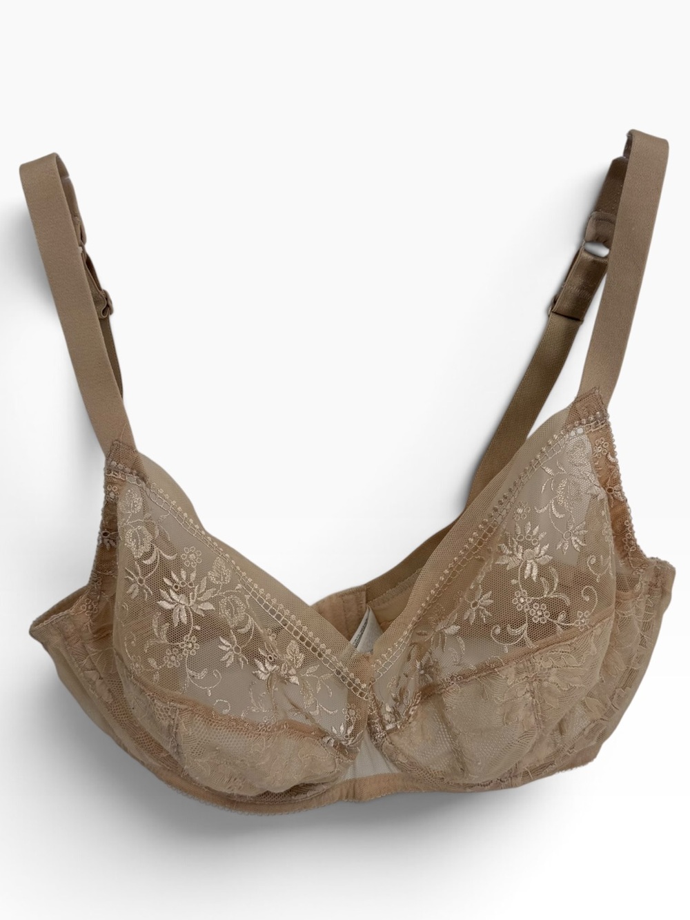 Wacoal Bra 855116 Floral Lace Underwire Unlined Tan Size 34DD Full Coverage
